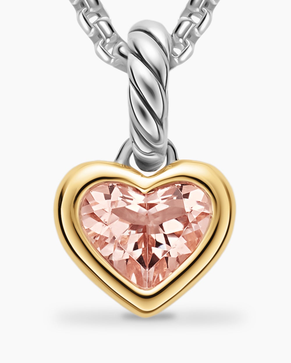 Womens Mini Heart Amulet in Sterling Silver with 14K Yellow Gold and Morganite, 7.2mm