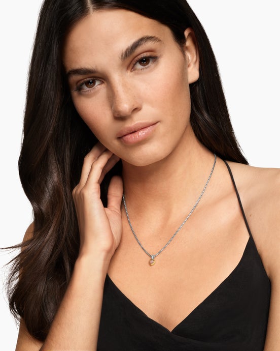 Mini Heart Amulet in Sterling Silver with 14K Yellow Gold and Morganite, 7.2mm