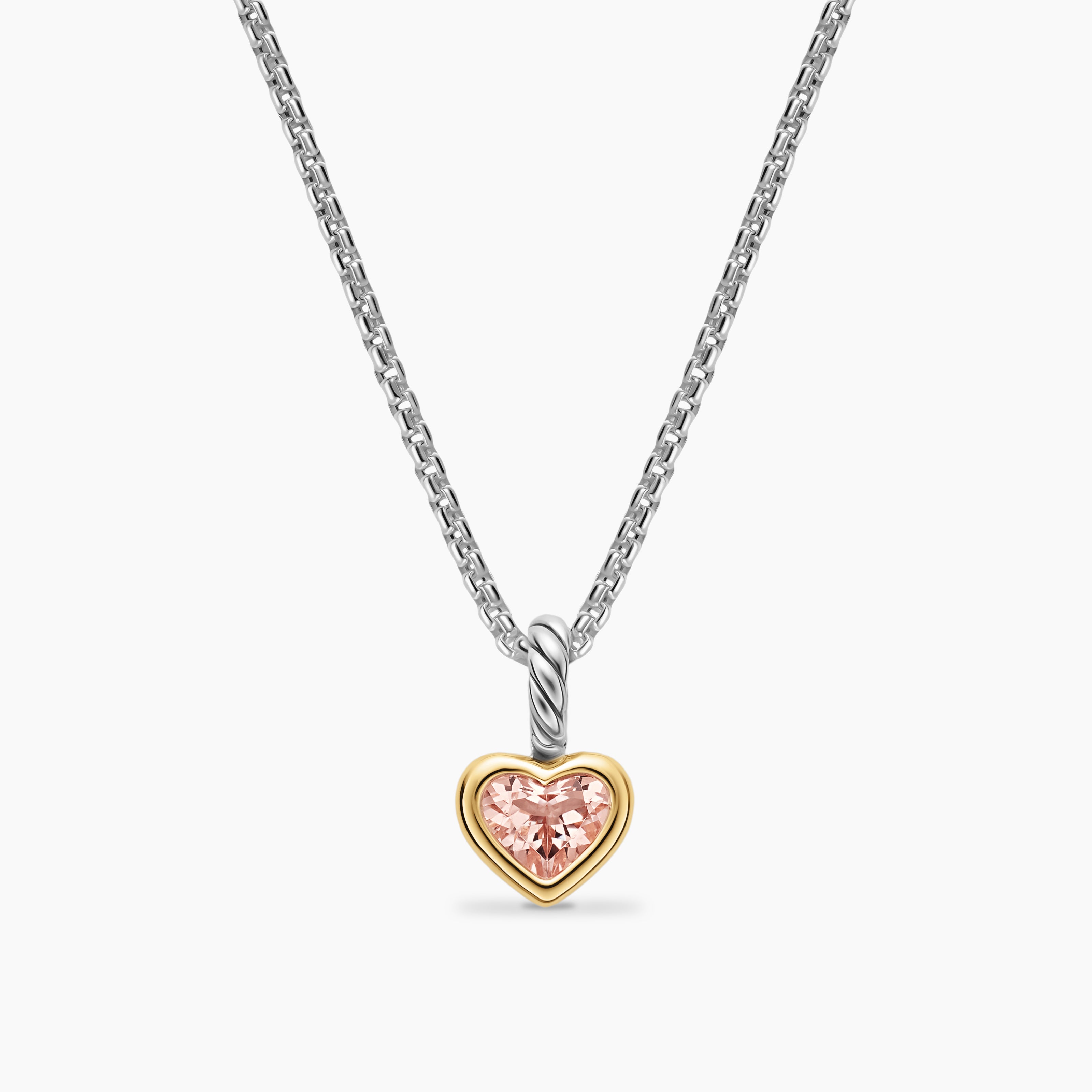 Womens Mini Heart Amulet in Sterling Silver with 14K Yellow Gold and Morganite, 7.2mm