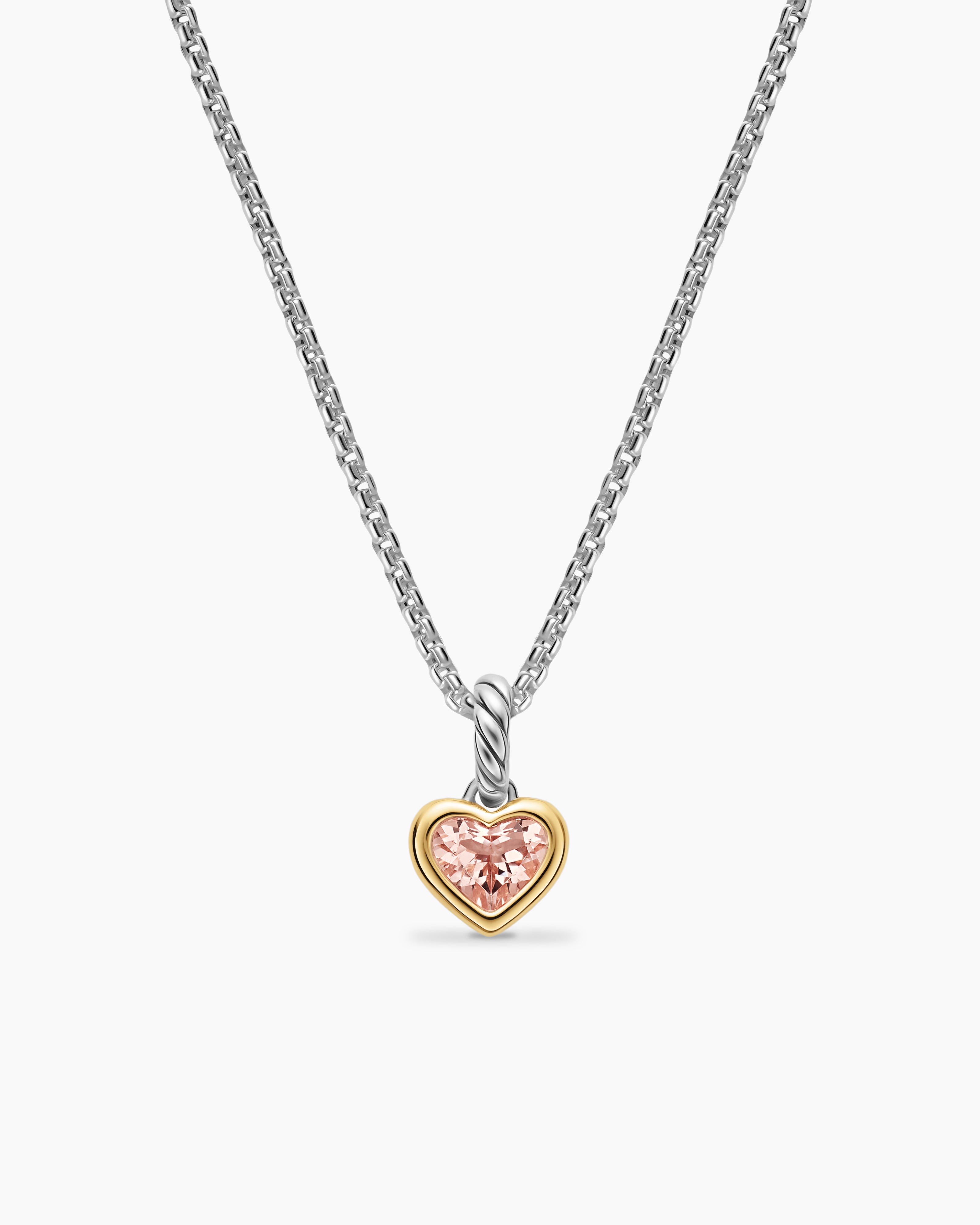 Womens Mini Heart Amulet in Sterling Silver with 14K Yellow Gold and Morganite, 7.2mm
