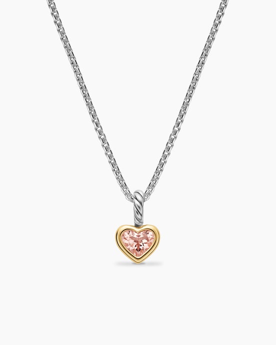Mini Heart Amulet in Sterling Silver with 14K Yellow Gold and Morganite, 7.2mm