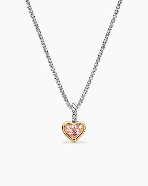 Womens Mini Heart Amulet in Sterling Silver with 14K Yellow Gold and Morganite, 7.2mm