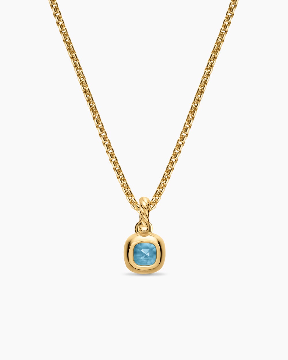 Womens Mini Cushion Cut Amulet in 18K Yellow Gold with Sky Blue Topaz, 5.5mm