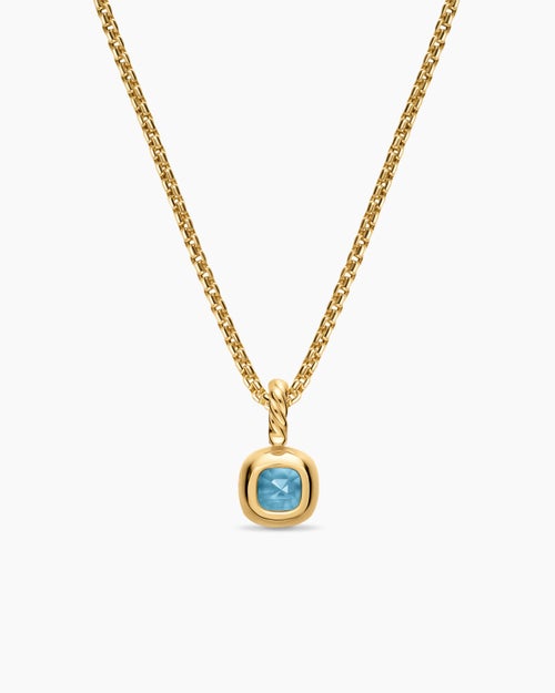 Womens Mini Cushion Cut Amulet in 18K Yellow Gold with Sky Blue Topaz, 5.5mm