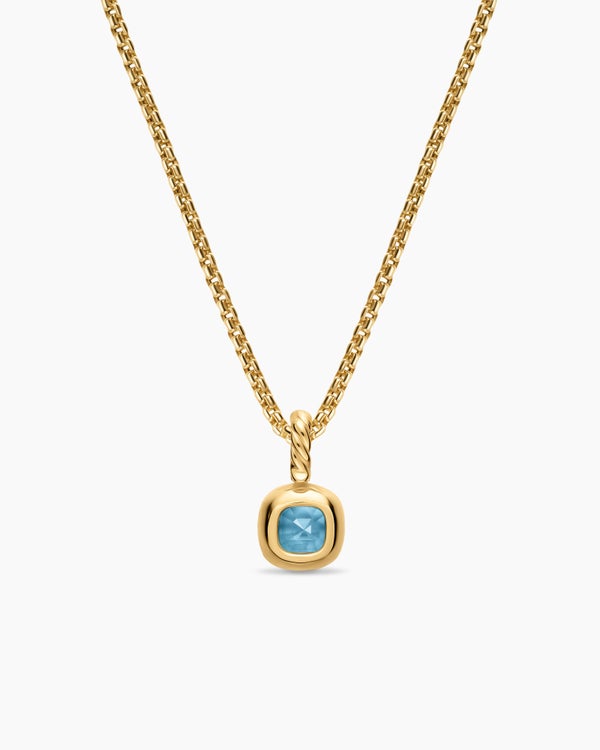Mini Cushion Cut Amulet in 18K Yellow Gold with Sky Blue Topaz, 5.5mm