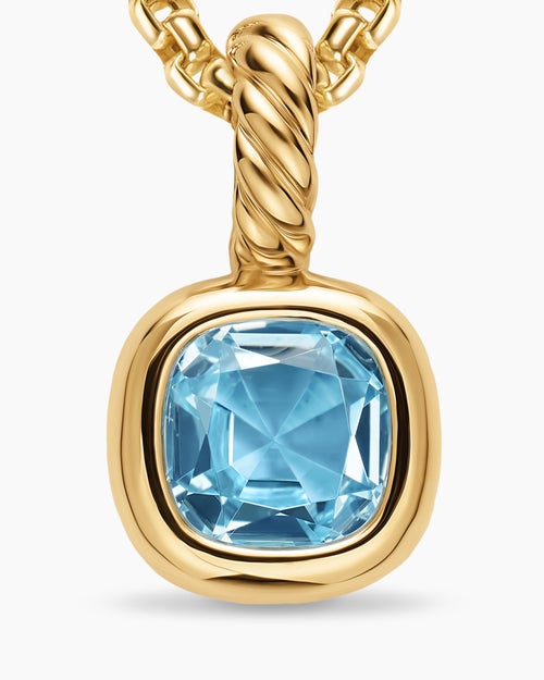 Womens Mini Cushion Cut Amulet in 18K Yellow Gold with Sky Blue Topaz, 5.5mm