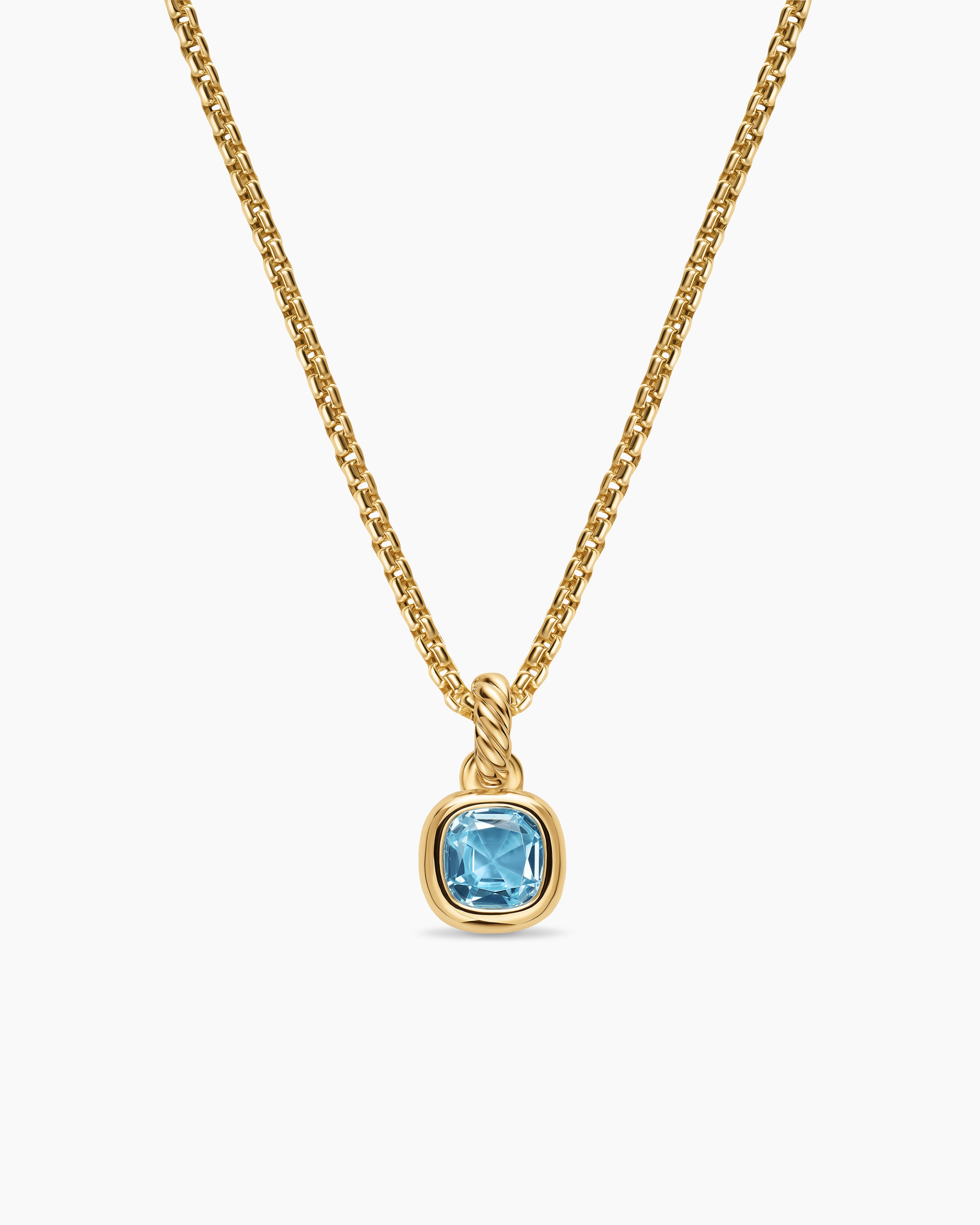 Womens Mini Cushion Cut Amulet in 18K Yellow Gold with Sky Blue Topaz, 5.5mm