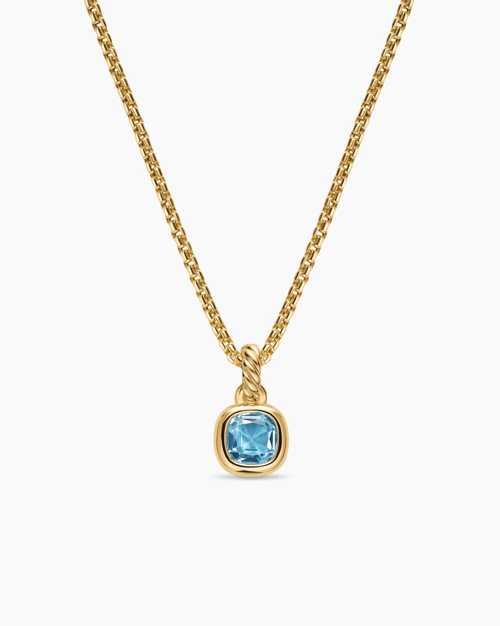 Womens Mini Cushion Cut Amulet in 18K Yellow Gold with Sky Blue Topaz, 5.5mm