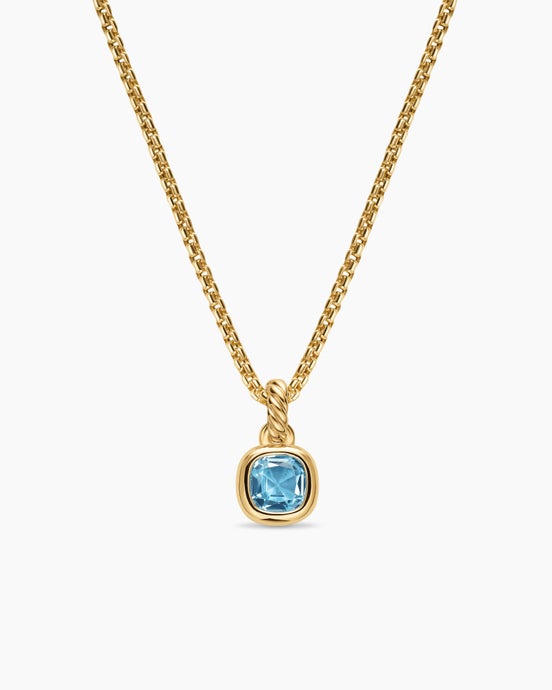 Mini Cushion Cut Amulet in 18K Yellow Gold with Sky Blue Topaz, 5.5mm