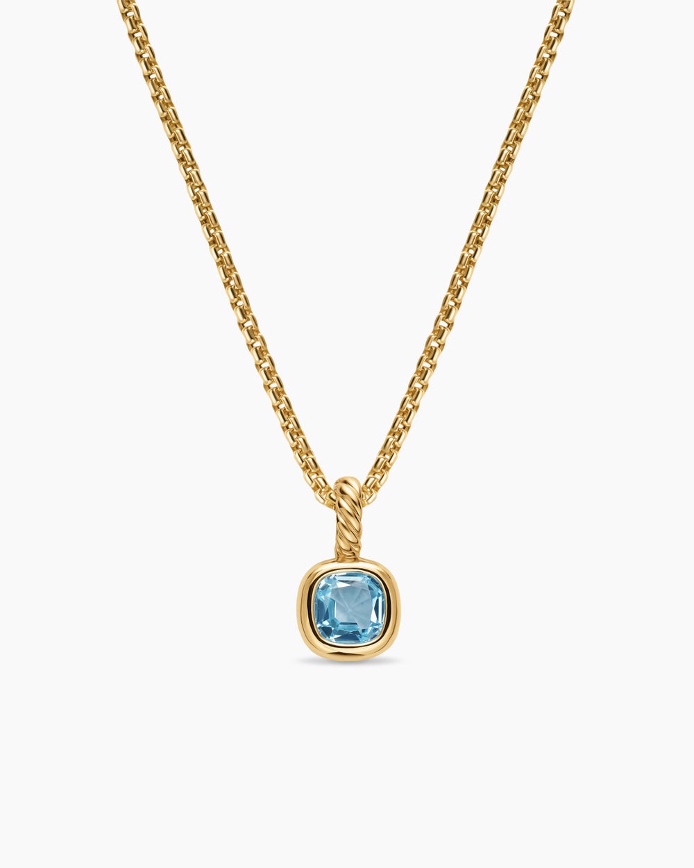 Mini amulette taille coussin en or jaune 18 carats avec topaze bleu ciel, 5,5 mm femmes