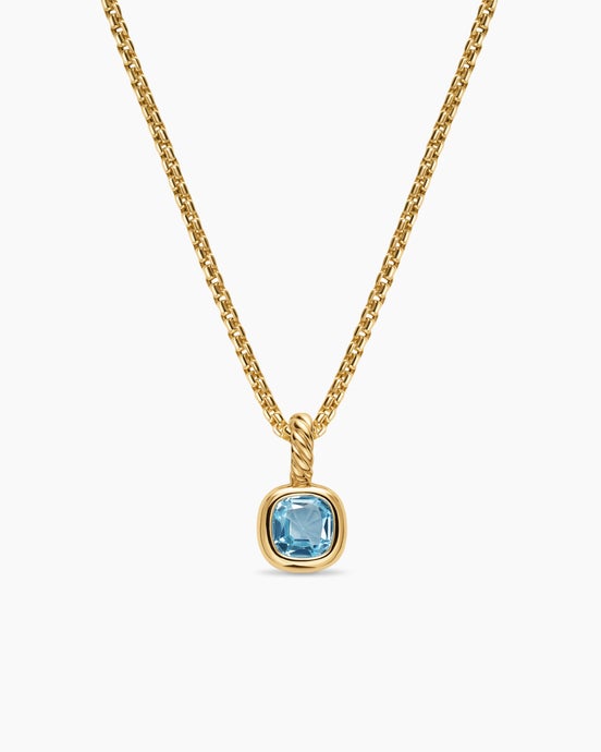 Mini Cushion Cut Amulet in 18K Yellow Gold with Sky Blue Topaz, 5.5mm