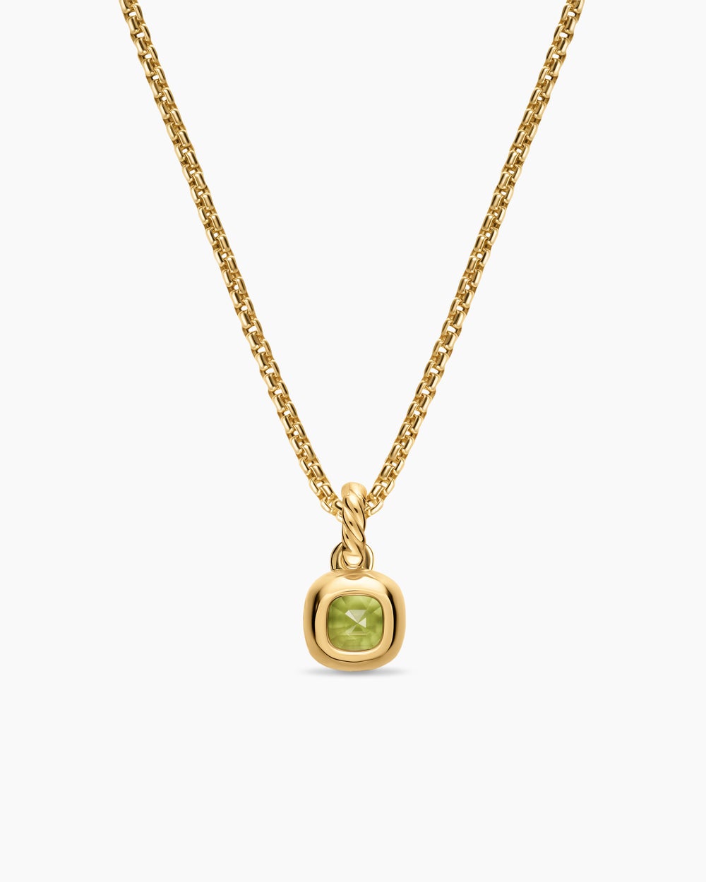 Womens Mini Cushion Cut Amulet in 18K Yellow Gold with Peridot, 5.5mm