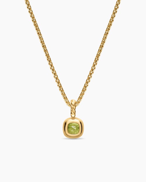 Womens Mini Cushion Cut Amulet in 18K Yellow Gold with Peridot, 5.5mm
