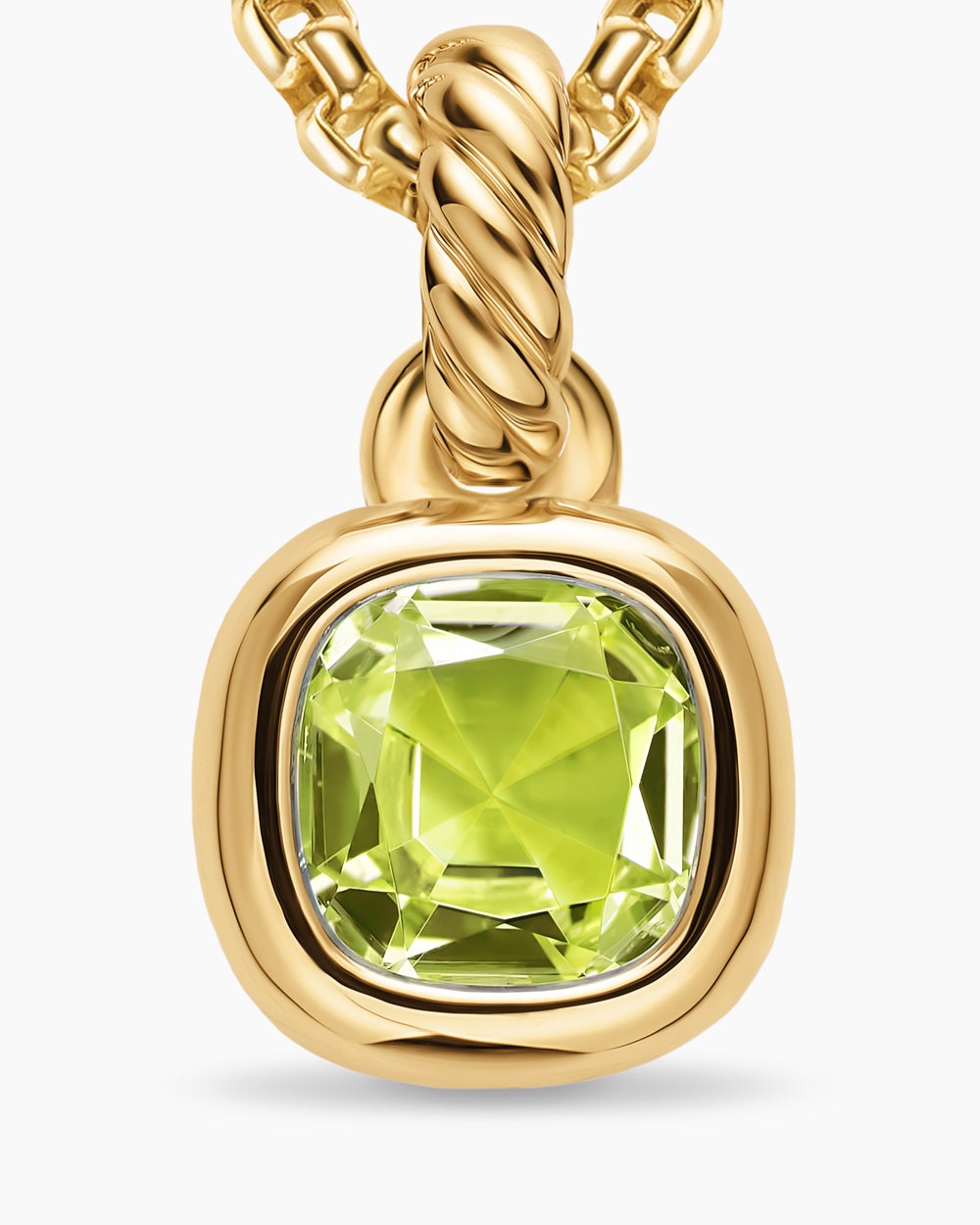 Womens Mini Cushion Cut Amulet in 18K Yellow Gold with Peridot, 5.5mm