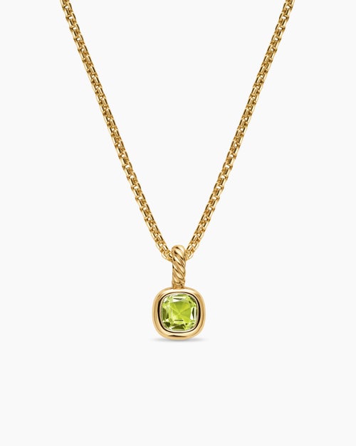 Womens Mini Cushion Cut Amulet in 18K Yellow Gold with Peridot, 5.5mm