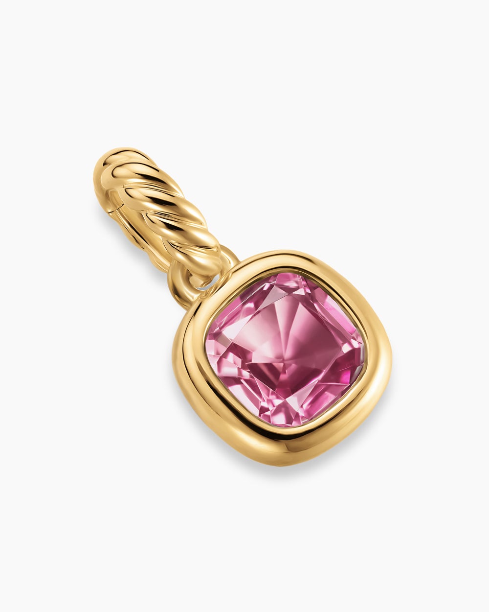 Womens Mini Cushion Cut Amulet in 18K Yellow Gold with Pink Tourmaline, 5.5mm