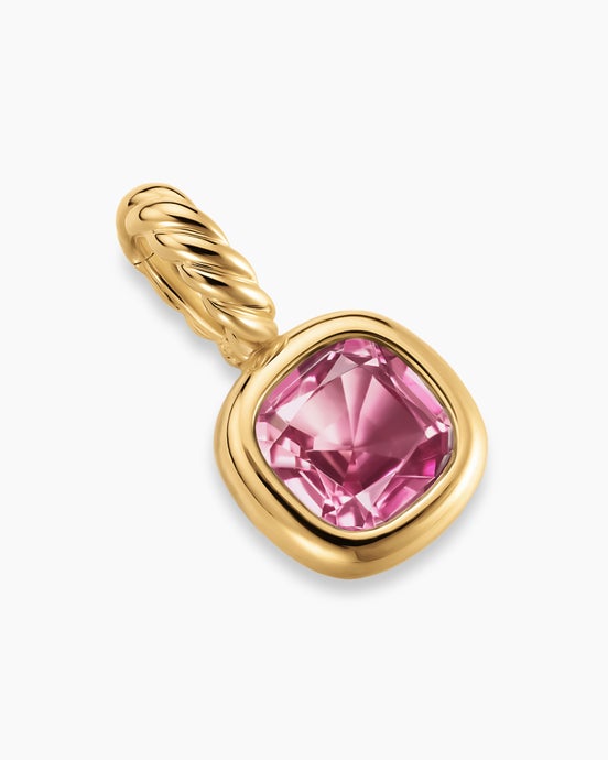 Mini amulette taille coussin en or jaune 18 carats avec tourmaline rose, 5,5 mm