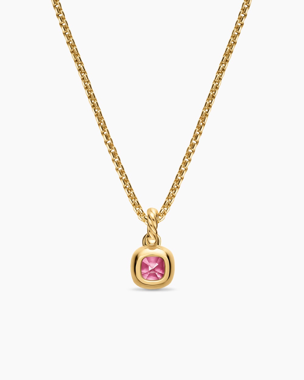 Womens Mini Cushion Cut Amulet in 18K Yellow Gold with Pink Tourmaline, 5.5mm