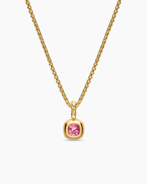 Womens Mini Cushion Cut Amulet in 18K Yellow Gold with Pink Tourmaline, 5.5mm