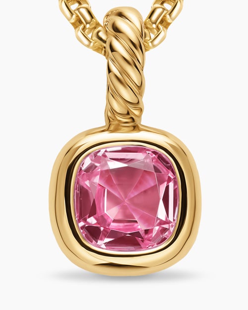 Womens Mini Cushion Cut Amulet in 18K Yellow Gold with Pink Tourmaline, 5.5mm
