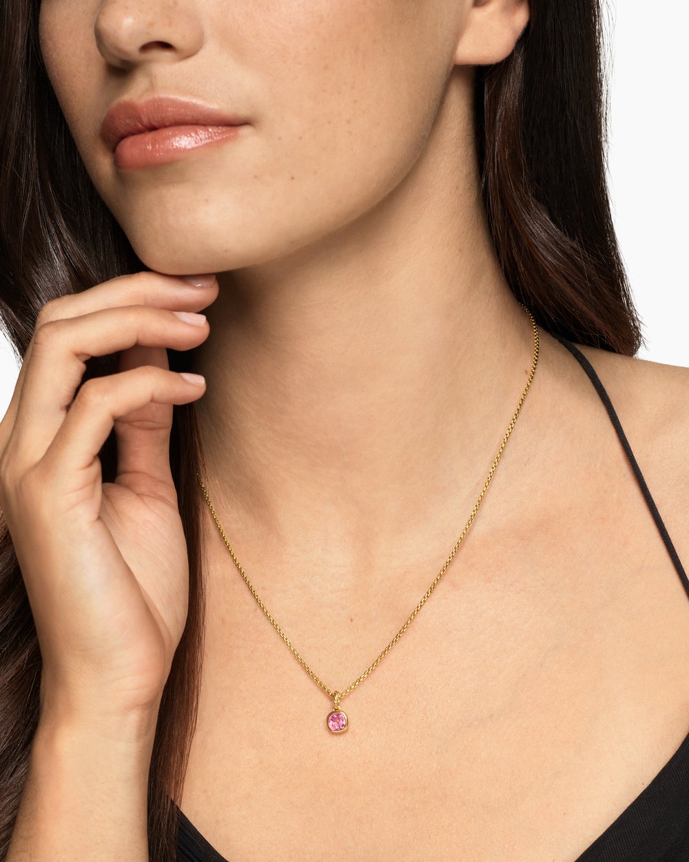 Mini amulette taille coussin en or jaune 18 carats avec tourmaline rose, 5,5 mm femmes