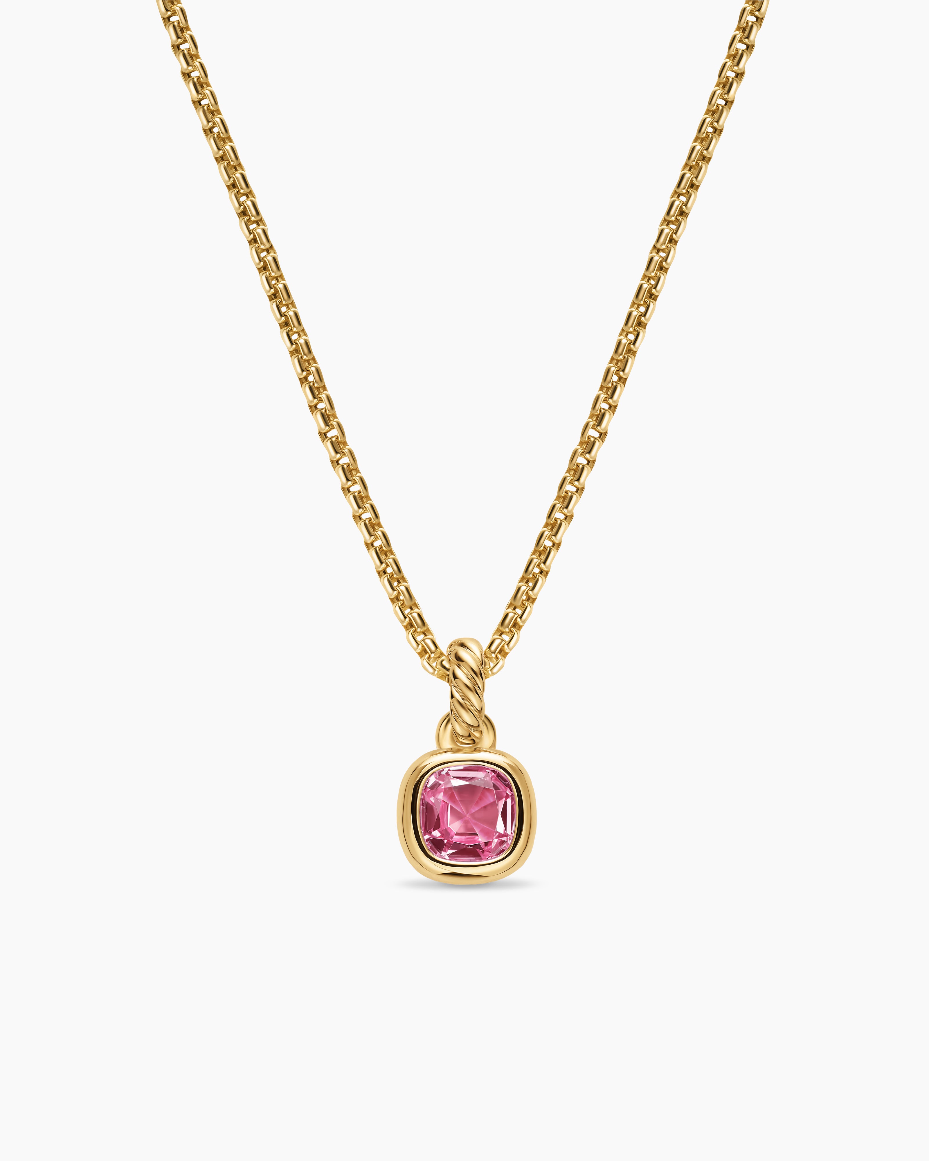 Womens Mini Cushion Cut Amulet in 18K Yellow Gold with Pink Tourmaline, 5.5mm