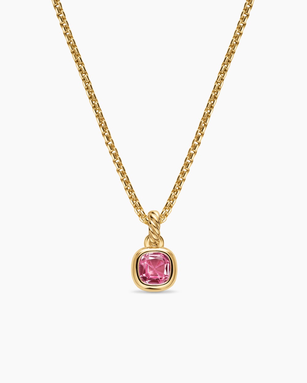 Womens Mini Cushion Cut Amulet in 18K Yellow Gold with Pink Tourmaline, 5.5mm