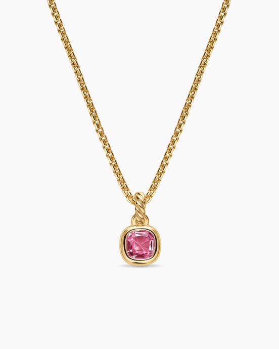 Mini Cushion Cut Amulet in 18K Yellow Gold with Pink Tourmaline, 5.5mm