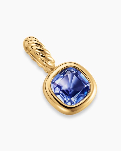 Womens Mini Cushion Cut Amulet in 18K Yellow Gold with Tanzanite, 5.5mm