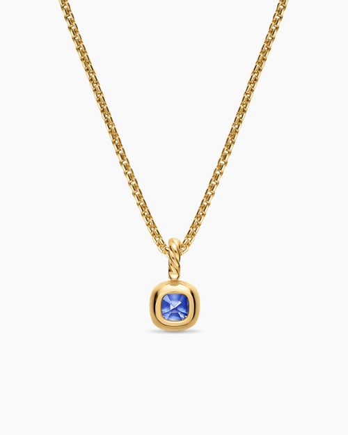 Womens Mini Cushion Cut Amulet in 18K Yellow Gold with Tanzanite, 5.5mm