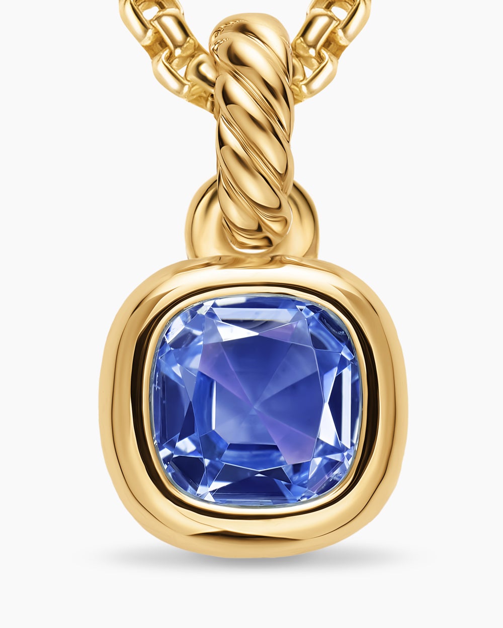 Womens Mini Cushion Cut Amulet in 18K Yellow Gold with Tanzanite, 5.5mm