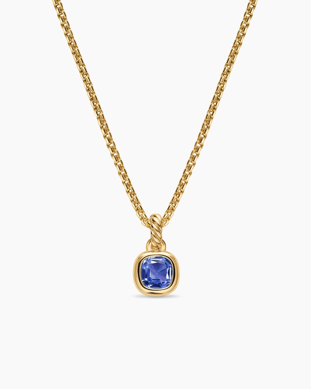 Womens Mini Cushion Cut Amulet in 18K Yellow Gold with Tanzanite, 5.5mm