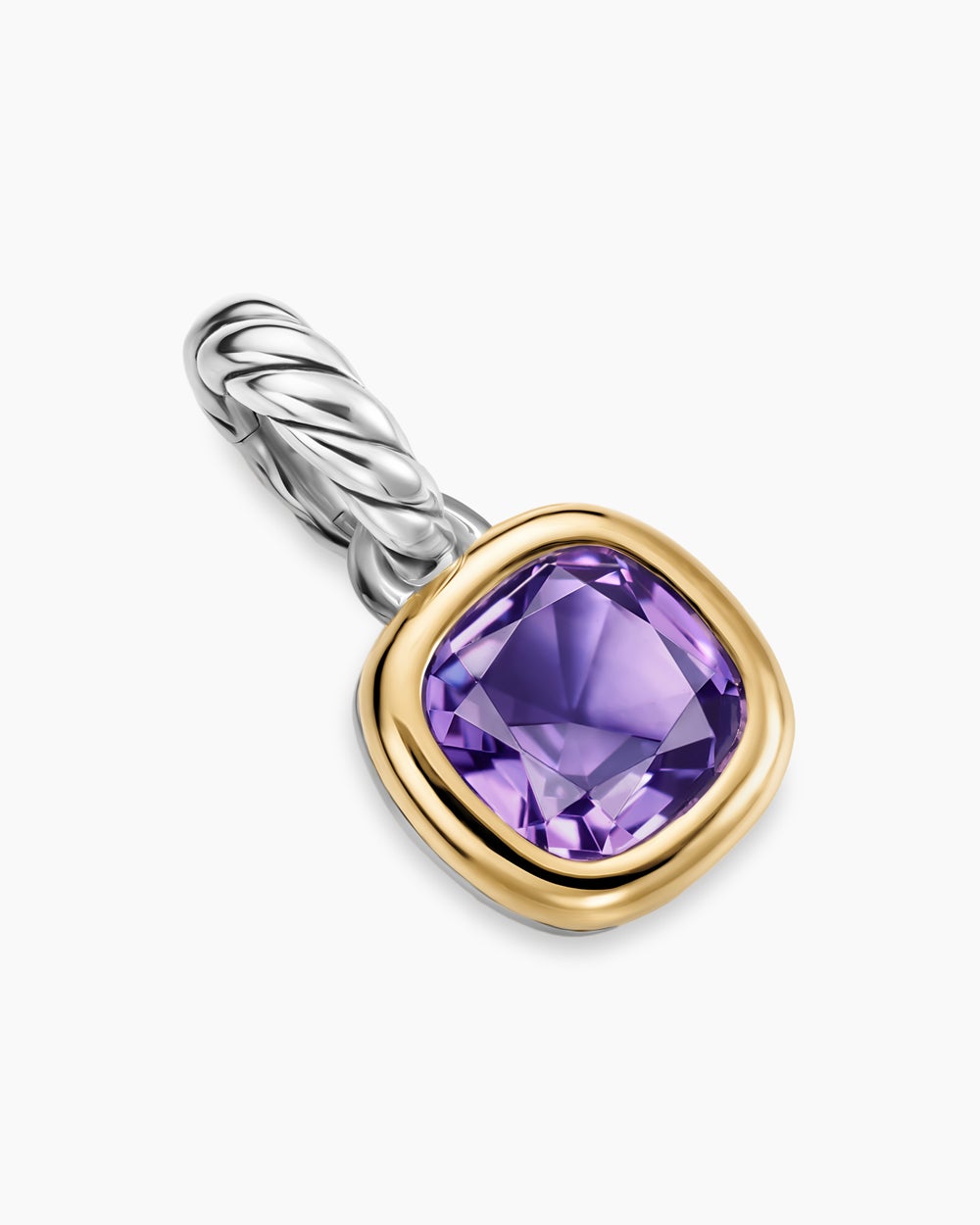 Mini amulette taille coussin en argent sterling avec or jaune 14 carats et améthyste, 5,5 mm femmes