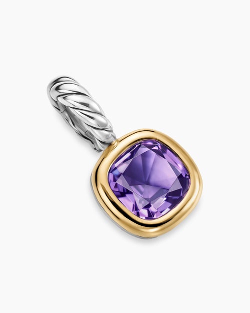 Womens Mini Cushion Cut Amulet in Sterling Silver with 14K Yellow Gold and Amethyst, 5.5mm