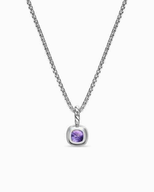 Womens Mini Cushion Cut Amulet in Sterling Silver with 14K Yellow Gold and Amethyst, 5.5mm
