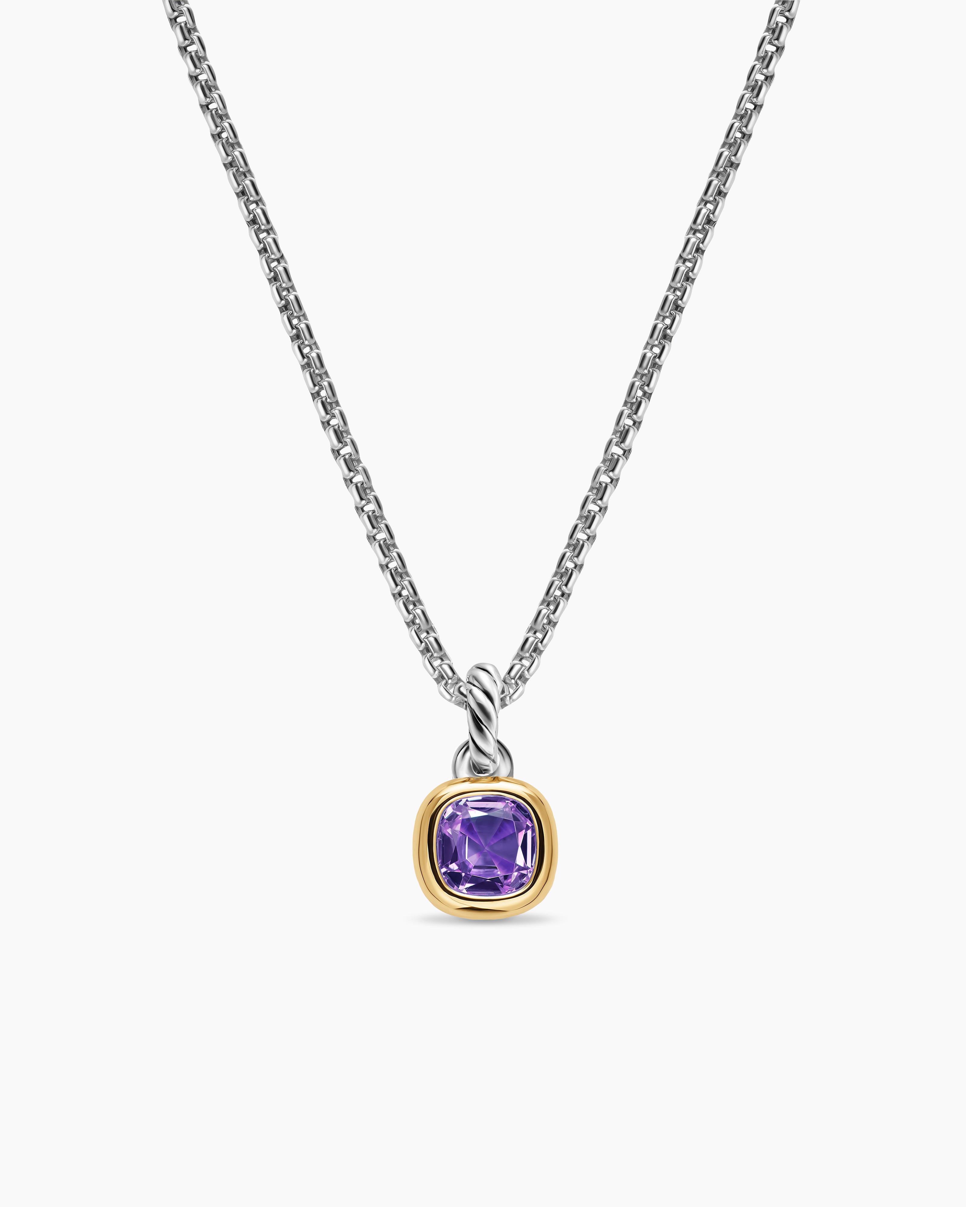 Mini amulette taille coussin en argent sterling avec or jaune 14 carats et am&eacute;thyste, 5,5 mm femmes 