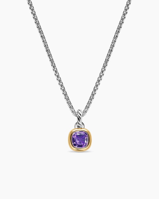 Mini Cushion Cut Amulet in Sterling Silver with 14K Yellow Gold and Amethyst, 5.5mm