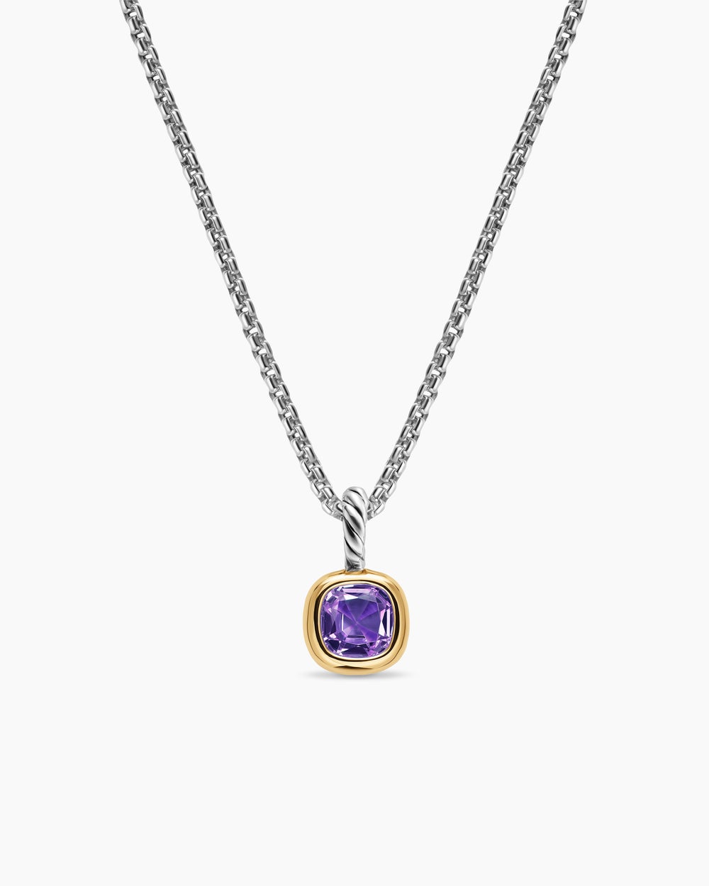 Mini amulette taille coussin en argent sterling avec or jaune 14 carats et améthyste, 5,5 mm femmes