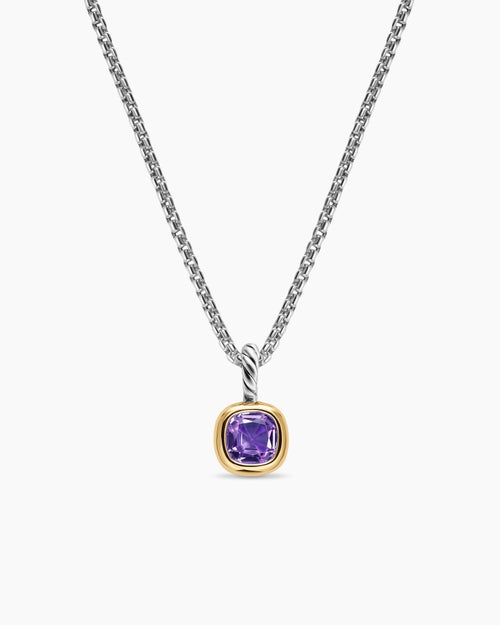 Womens Mini Cushion Cut Amulet in Sterling Silver with 14K Yellow Gold and Amethyst, 5.5mm