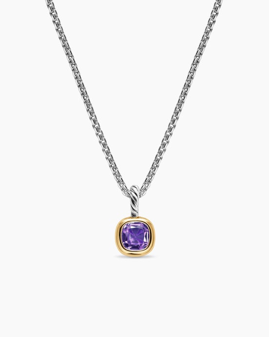 Mini Cushion Cut Amulet in Sterling Silver with 14K Yellow Gold and Amethyst, 5.5mm