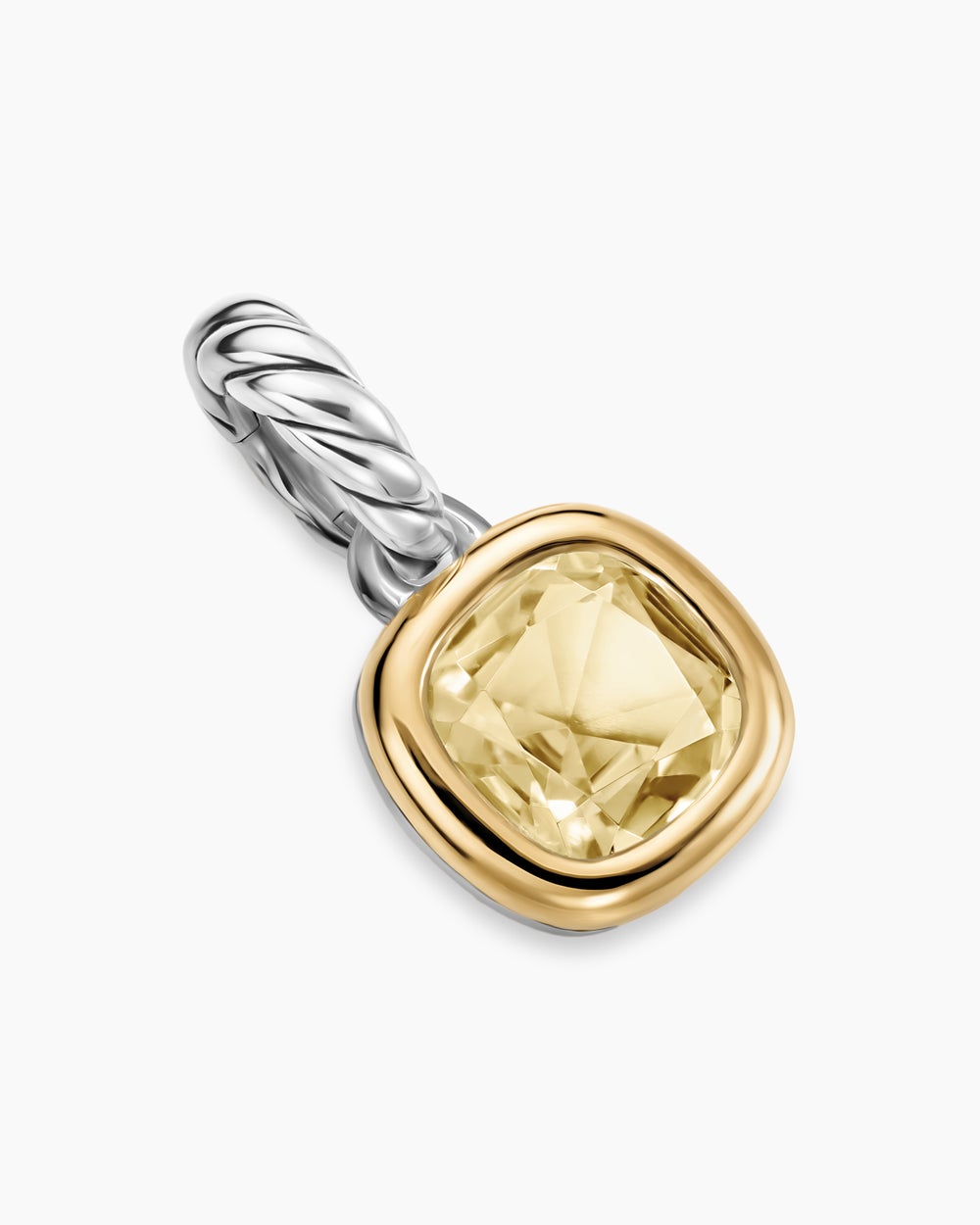 Mini amulette taille coussin en argent sterling avec or jaune 14 carats et citrine champagne, 5,5 mm femmes