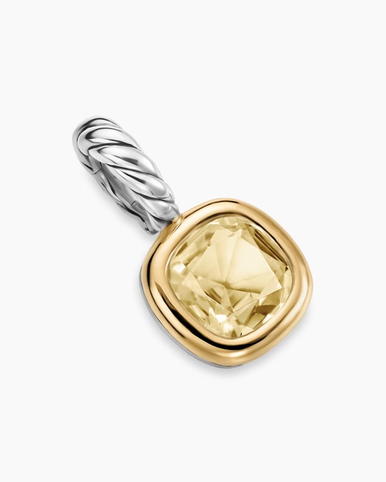 Mini Cushion Cut Amulet in Sterling Silver with 14K Yellow Gold and Champagne Citrine, 5.5mm