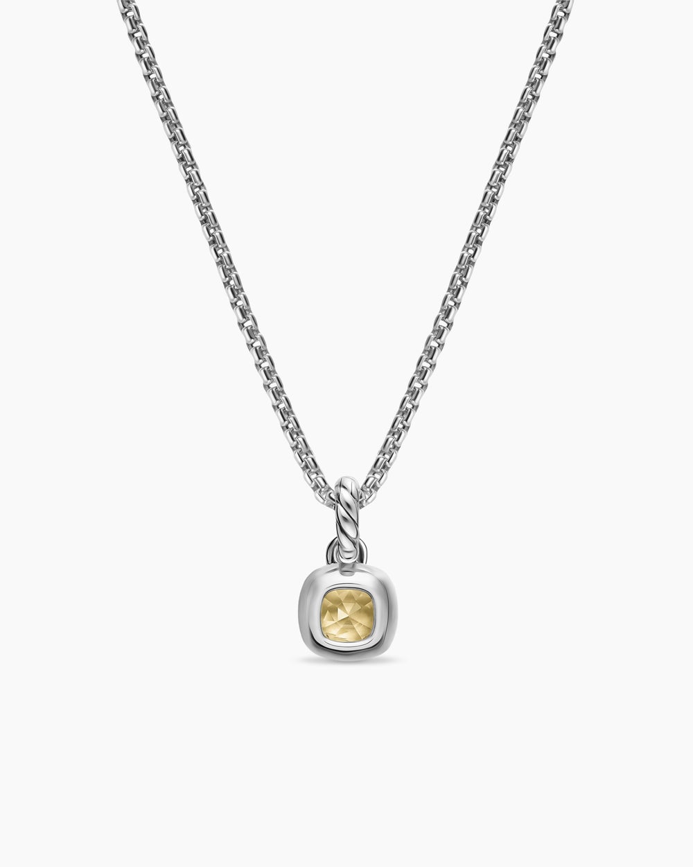 Mini amulette taille coussin en argent sterling avec or jaune 14 carats et citrine champagne, 5,5 mm femmes
