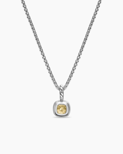 Womens Mini Cushion Cut Amulet in Sterling Silver with 14K Yellow Gold and Champagne Citrine, 5.5mm