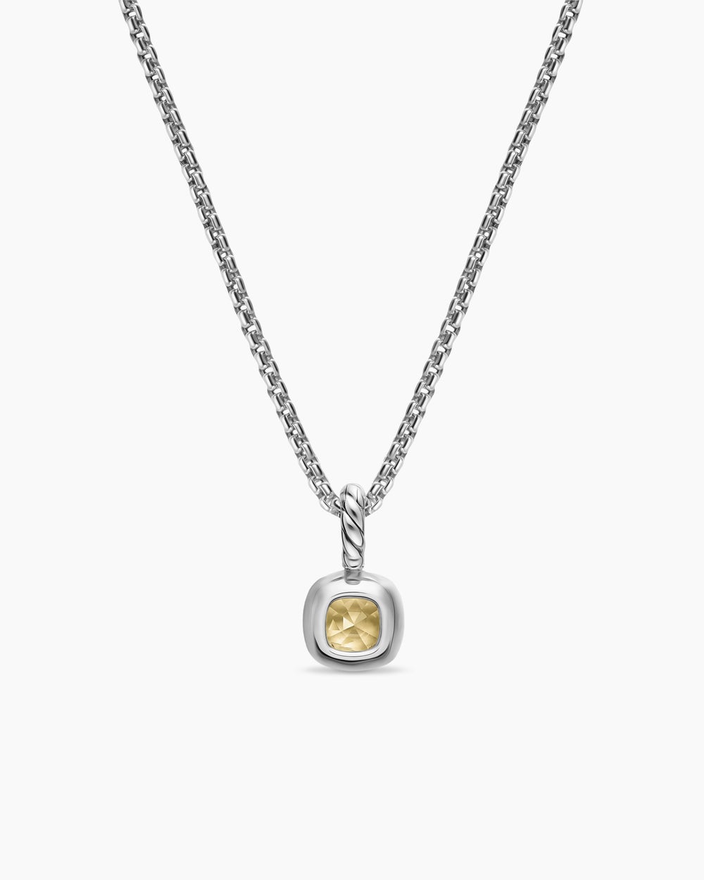 Mini amulette taille coussin en argent sterling avec or jaune 14 carats et citrine champagne, 5,5 mm femmes