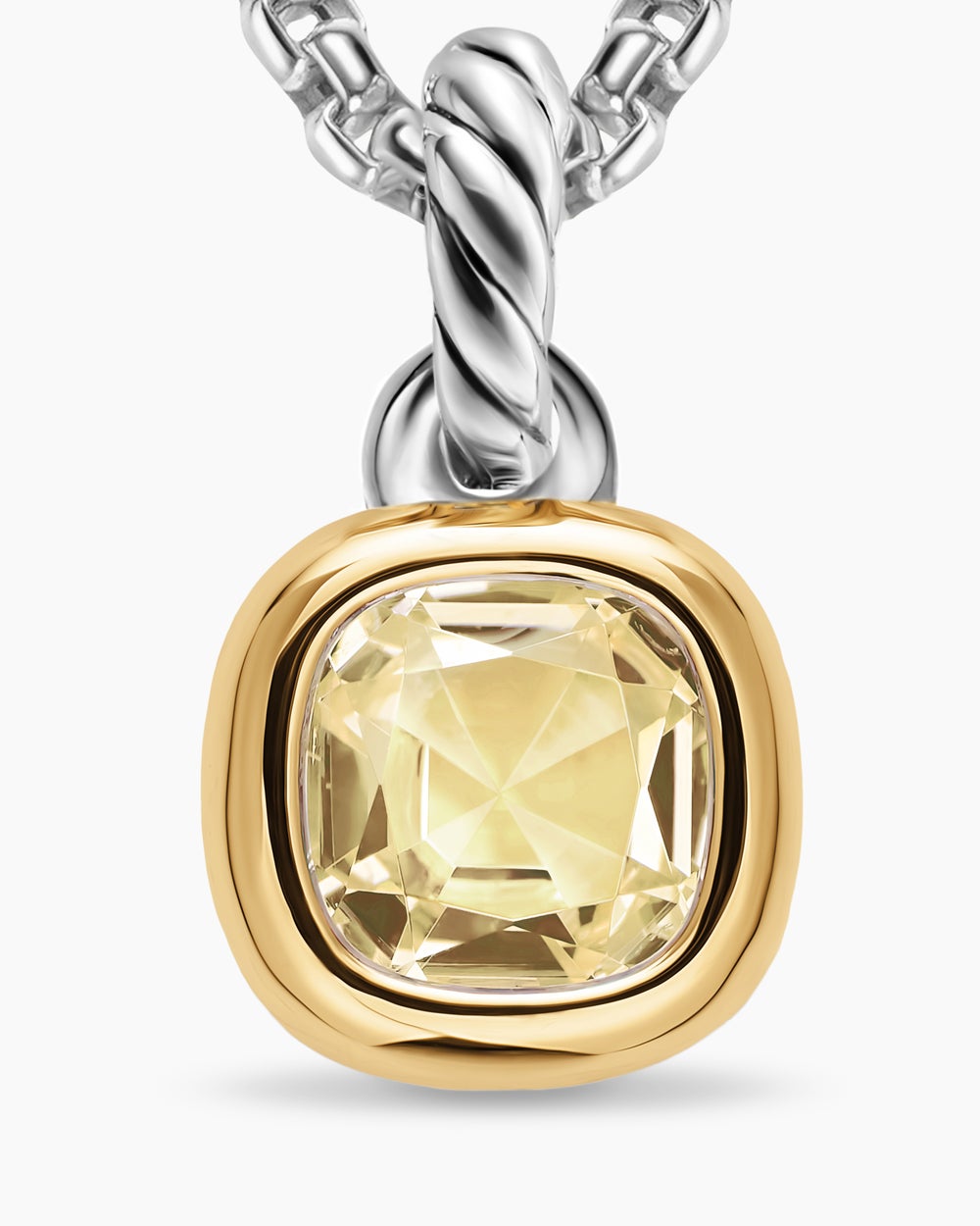 Mini amulette taille coussin en argent sterling avec or jaune 14 carats et citrine champagne, 5,5 mm femmes