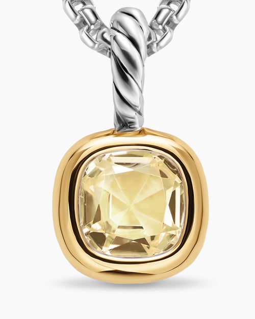 Womens Mini Cushion Cut Amulet in Sterling Silver with 14K Yellow Gold and Champagne Citrine, 5.5mm
