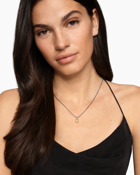 Mini Cushion Cut Amulet in Sterling Silver with 14K Yellow Gold and Champagne Citrine, 5.5mm