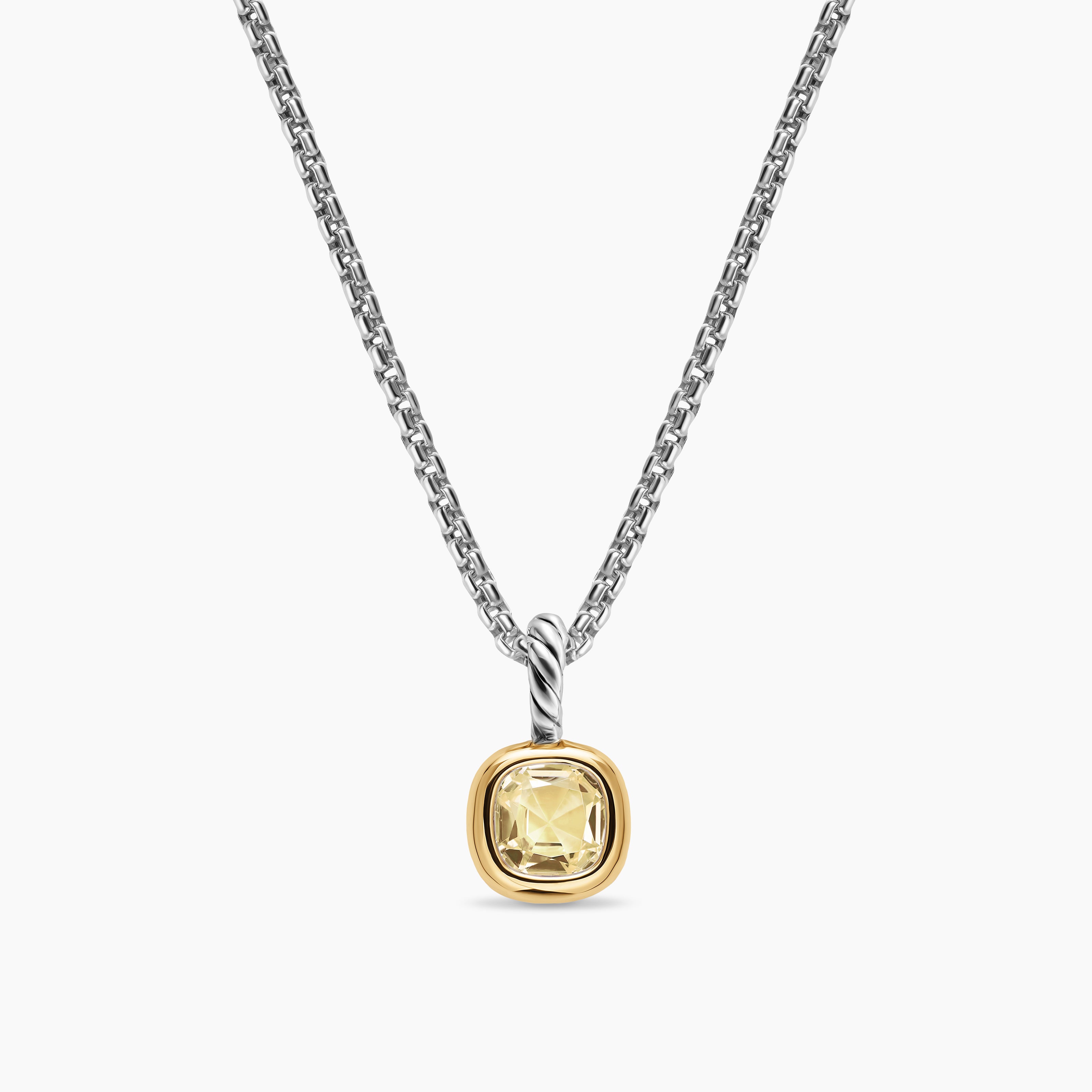 Mini amulette taille coussin en argent sterling avec or jaune 14 carats et citrine champagne, 5,5 mm femmes 