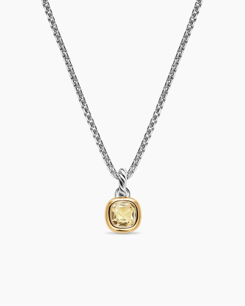 Mini amulette taille coussin en argent sterling avec or jaune 14 carats et citrine champagne, 5,5 mm femmes
